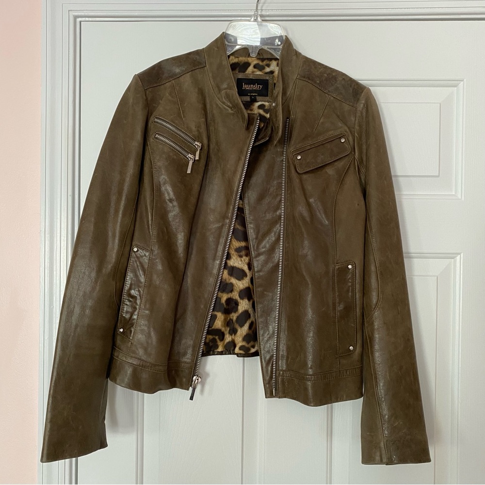 Olive Leather Jacket - Laundry by Shelli Segal